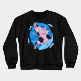 Sleeping pig on a big blue pillow Crewneck Sweatshirt